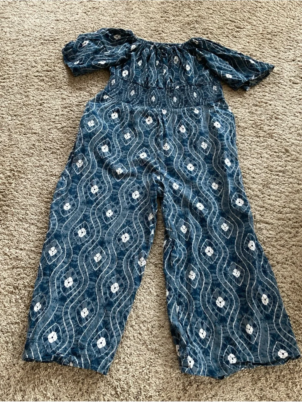 EARTHBOUND Blue tie-dye Off-Shoulder Jumpsuit smocked waist Women’s XL